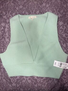 PACSUN La Hearts Mint Green Ribbed V-Neck Cropped Tank.